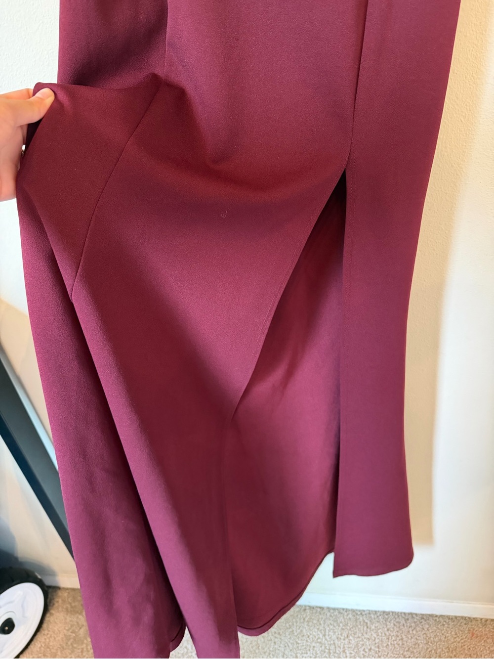 Windsor Off-the-Shoulder Burgundy Evening Gown with Thigh Slit - Picture 6 of 6